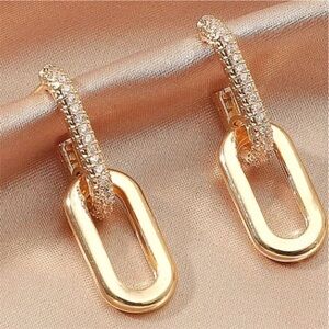 Gold Double Link Drop Hoop Earrings